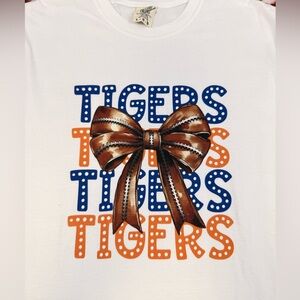 Comfort Colors White Tee with Blue and Orange Tigers Print